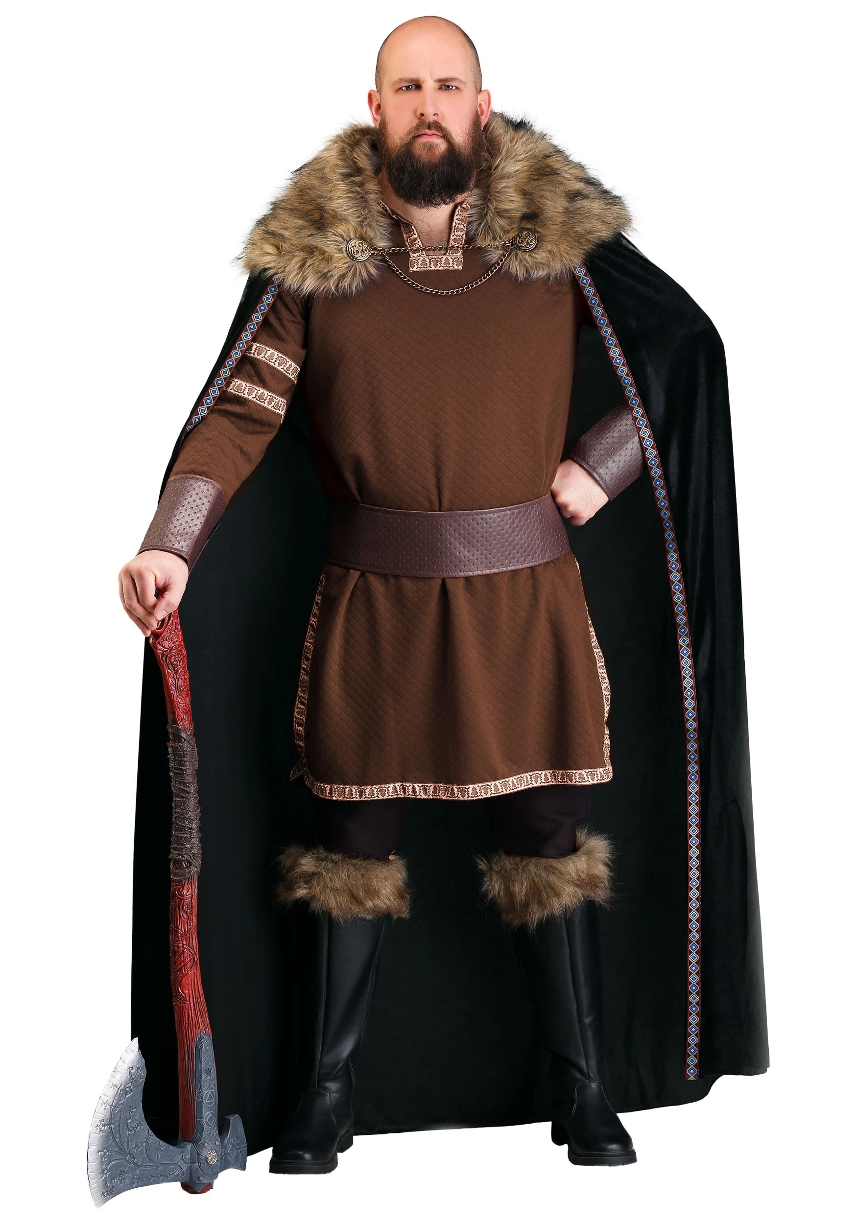 Black Faux Fur Collar Viking Cape - Image 2