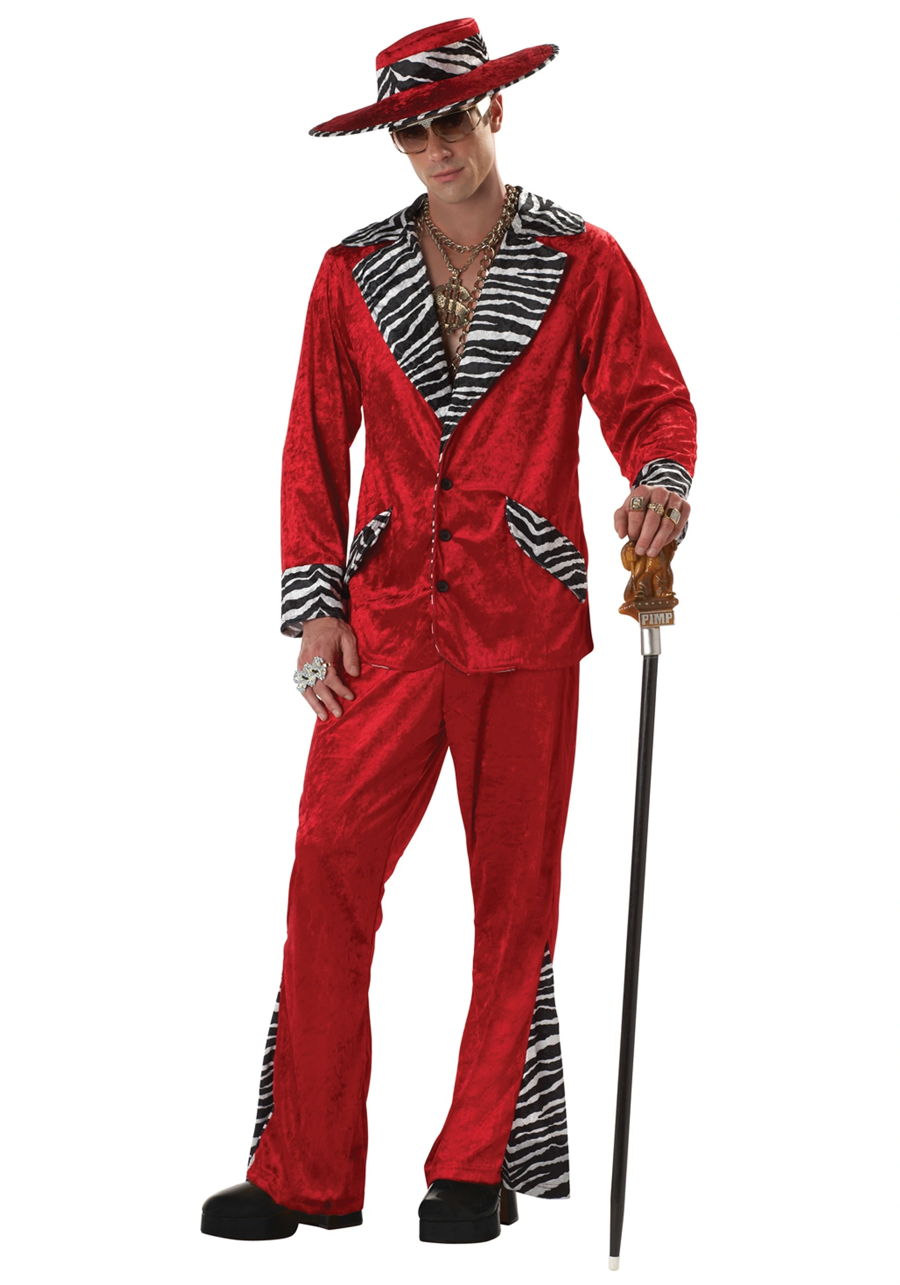 Zebra Trim Red Pimp Costume For Men