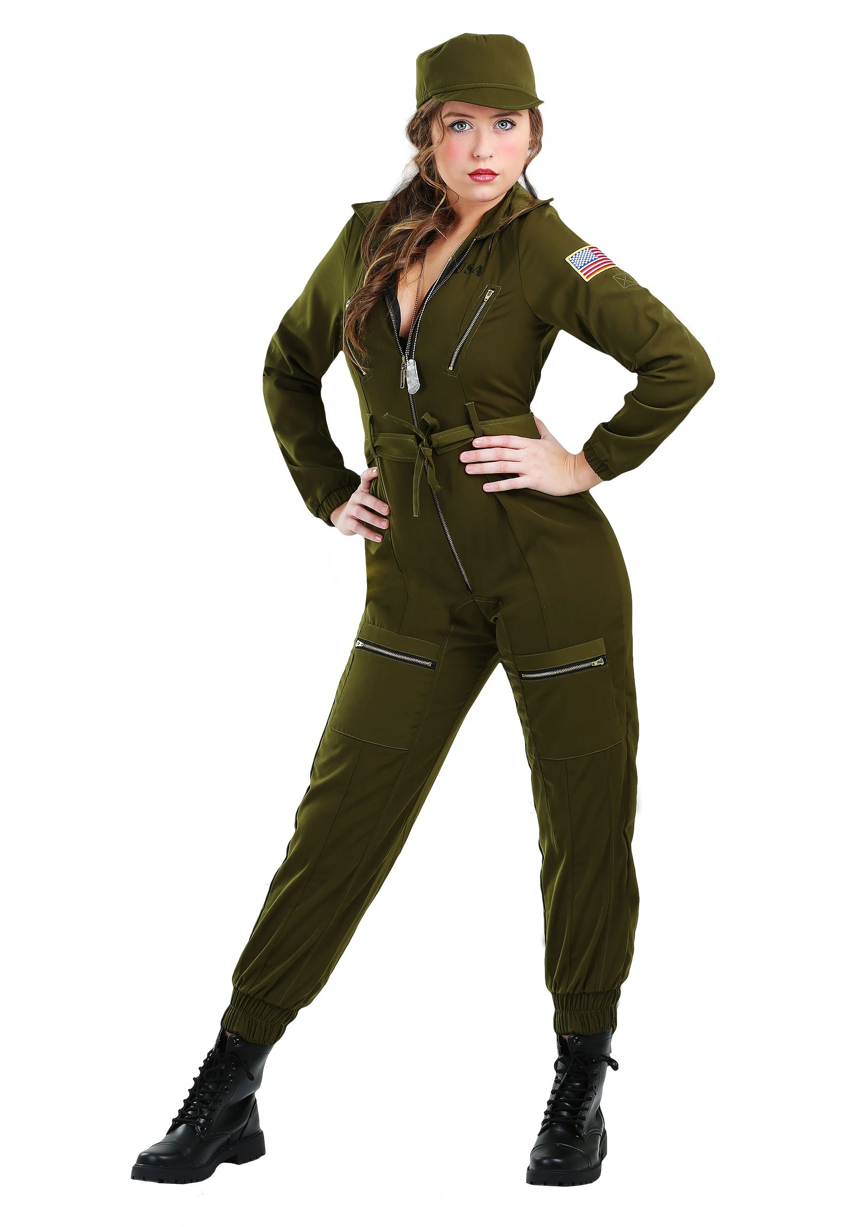 Plus Size Army Flightsuit Costume For Women - Image 3